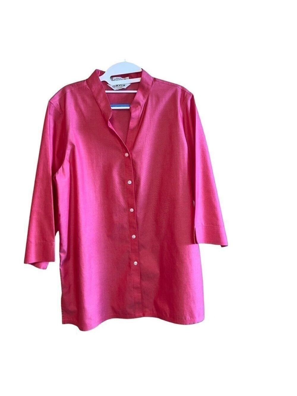 Orvis wrinkle free cotton button up shirt. Pink/ coral.  Size 14.